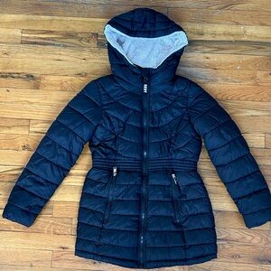 DKNY Girls sz 14/16 Black Quilted Puffer Jacket with Hood